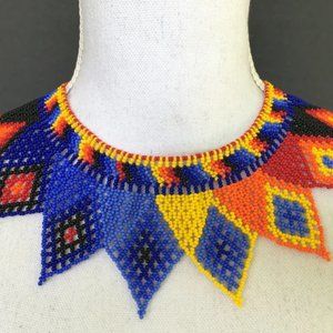 Handmade Mexican Huichol Bead Necklace - Huichol Folk Art Jewelry